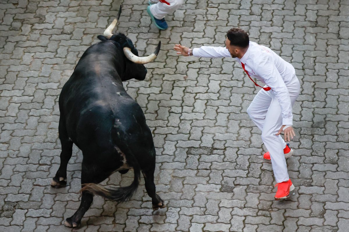 Segundo encierro de toros de los sanfermines de Pamplona (España). EFE/Jesús Diges