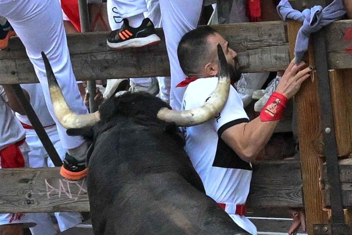 Segundo encierro de toros de los sanfermines de Pamplona (España). EFE/Daniel Fernández
