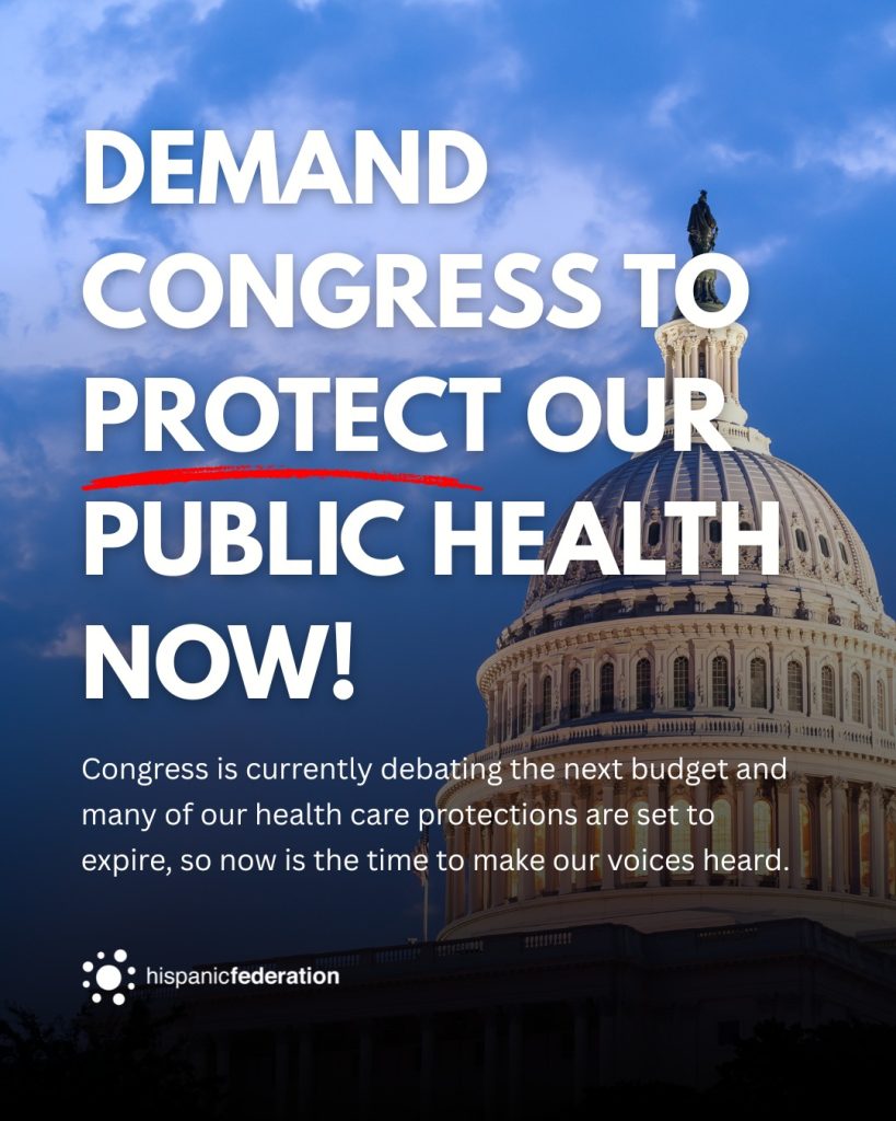 Cartel sobre campaña para exigir a congresistas mantengan programas de salud
