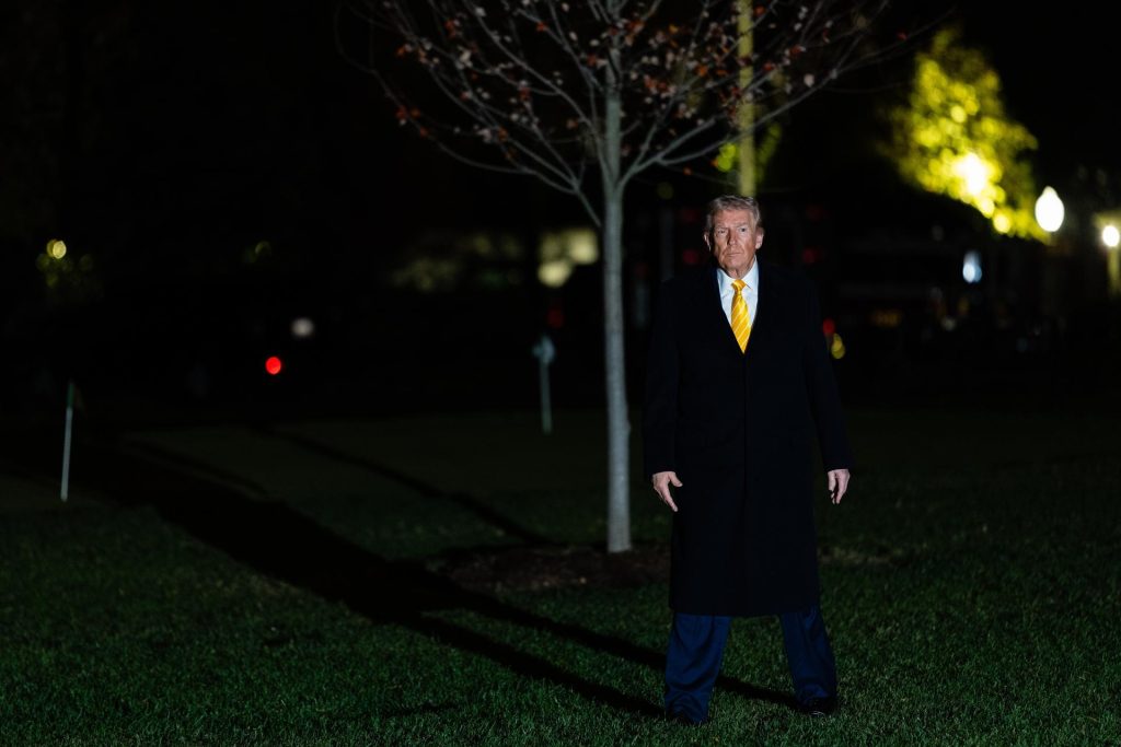El presidente de Estados Unidos, Donald Trump, camina por el South Lawn de la Casa Blanca antes de abordar el Marine One en Washington D.C., Estados Unidos, el 14 de noviembre de 2025. EFE//ERIC LEE / POOL