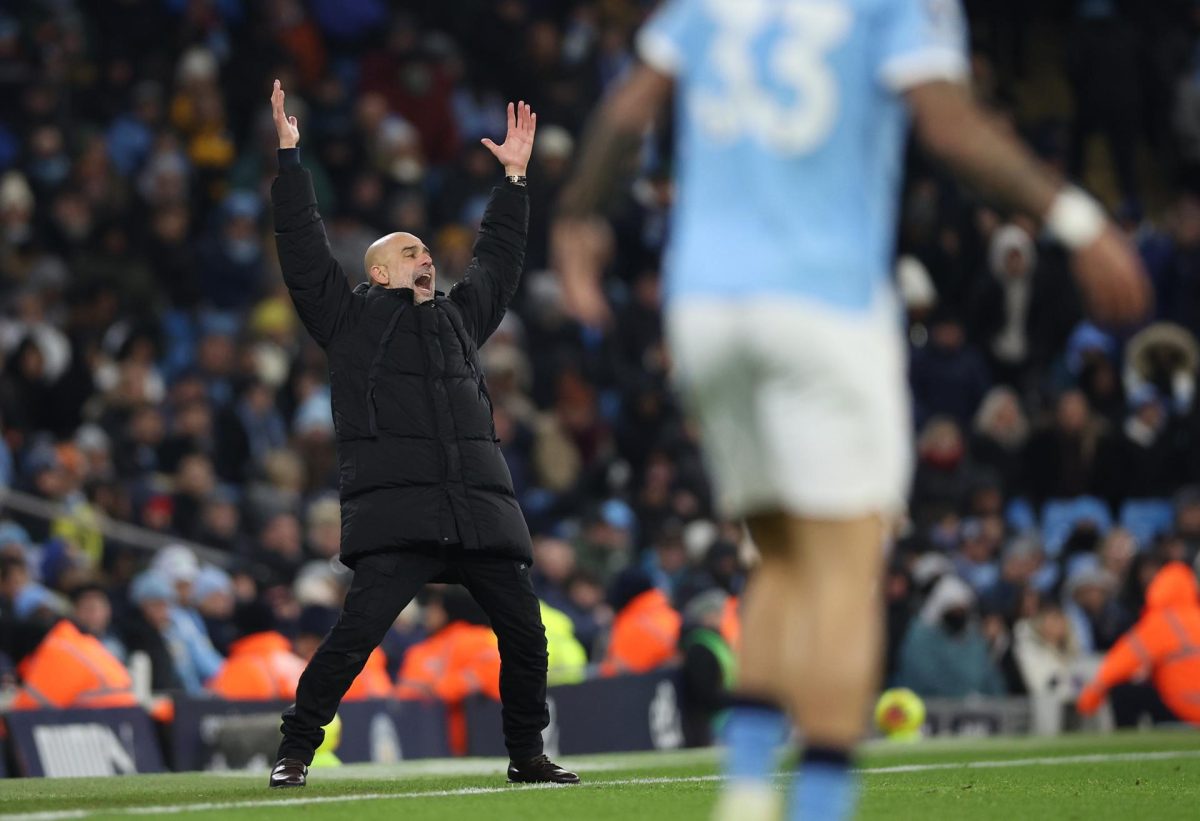 Guardiola reacciona durante el partido. EFE/EPA/ADAM VAUGHAN. 