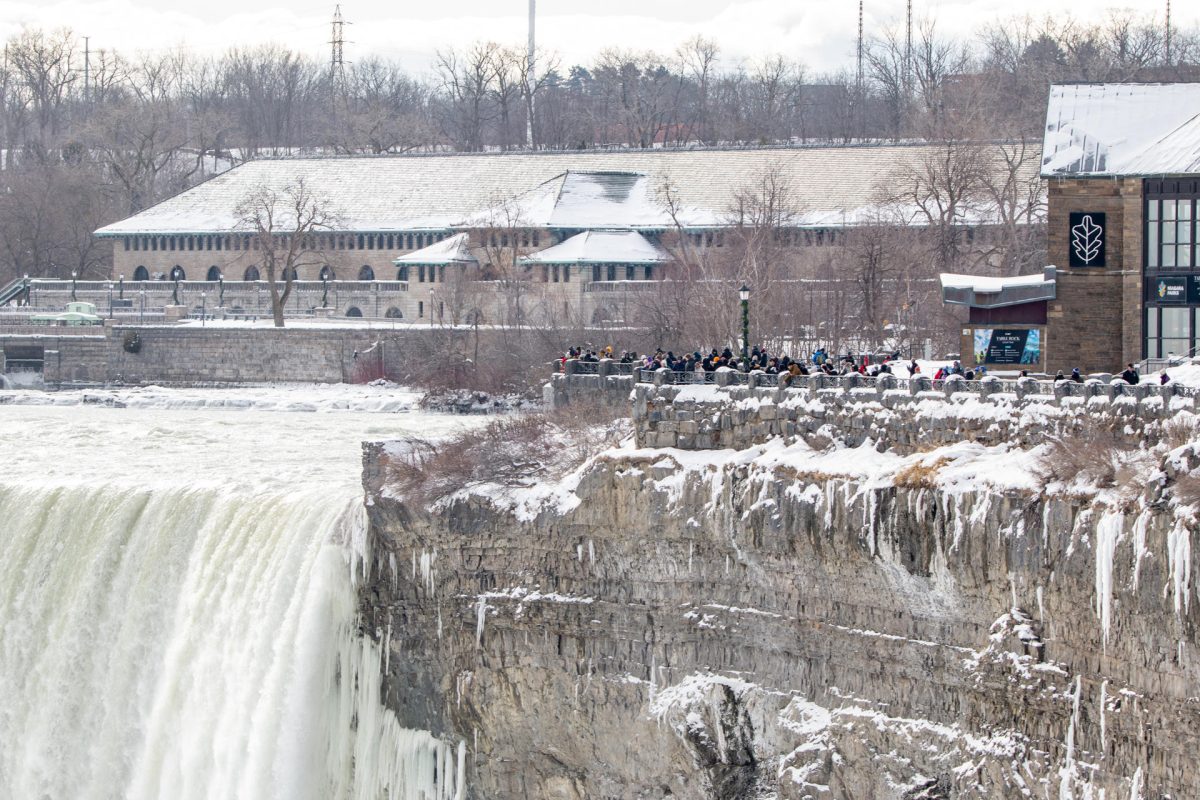 Turistas observan las Cataratas del Niágara congeladas en su parte canadiense este sábado, en Ontario (Canadá). EFE/ Julio Cesar Rivas
