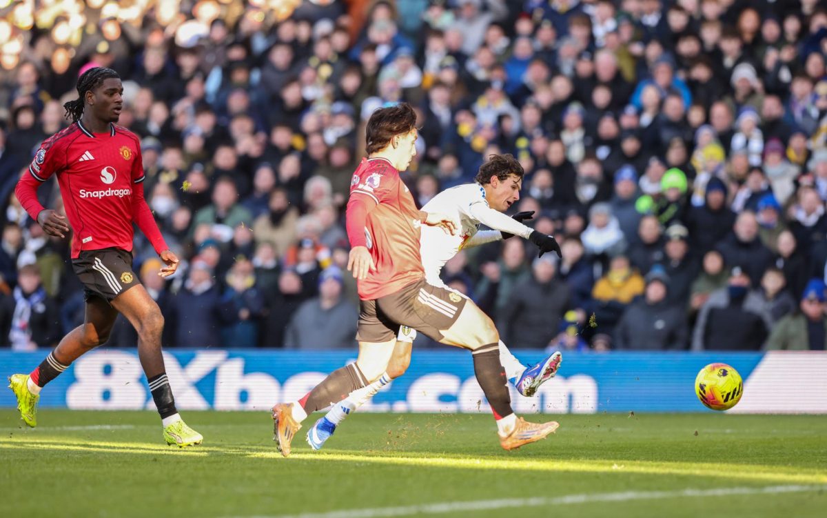Brenden Aaronson, en la jugada del 1-0 del Leeds. EFE/EPA/ALEX DODD. 