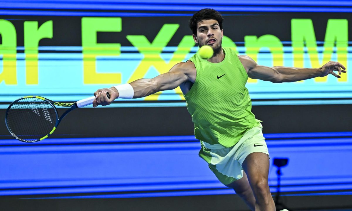 Alcaraz, durante el partido contra Andrey Rublev. EFE/EPA/NOUSHAD THEKKAYIL 