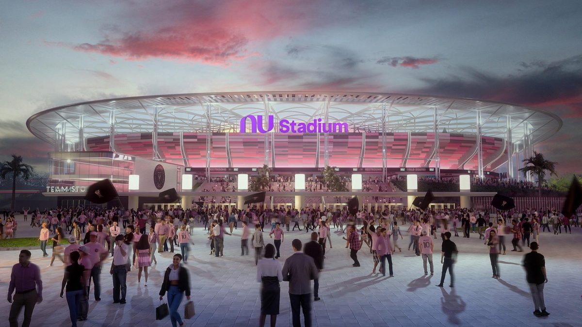 Fotografía cedida por el Inter Miami que muestra una ilustración conceptual del nuevo estadio de fútbol Nu Stadium. EFE/ Inter Miami CF 
