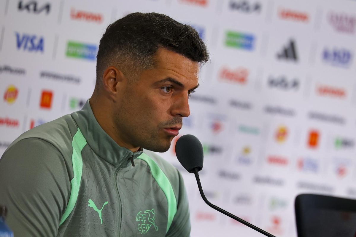 El capitán de la selección suiza, Granit Xhaka, durante la conferencia de prensa en Kansas City. EFE/EPA/CHRISTOPHER NEUNDORF
